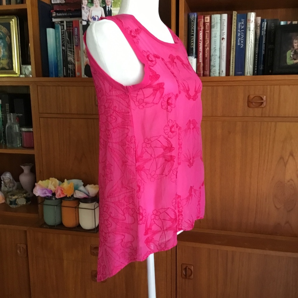 BRIGHT PINK HI-LO SILK BLOUSE